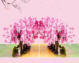 Cherry Blossom Tree Pop Up Card: 3D Handmade Greeting Card