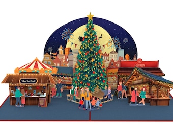 Carte pop-up 3D personnalisée Marché allemand : un cadeau magique qui redonne vie à l'esprit des fêtes !