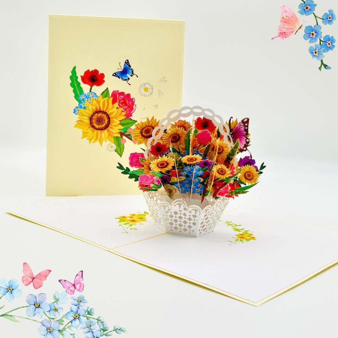 3Dひまわりポップアップカード：手作りの花のグリーティングカード