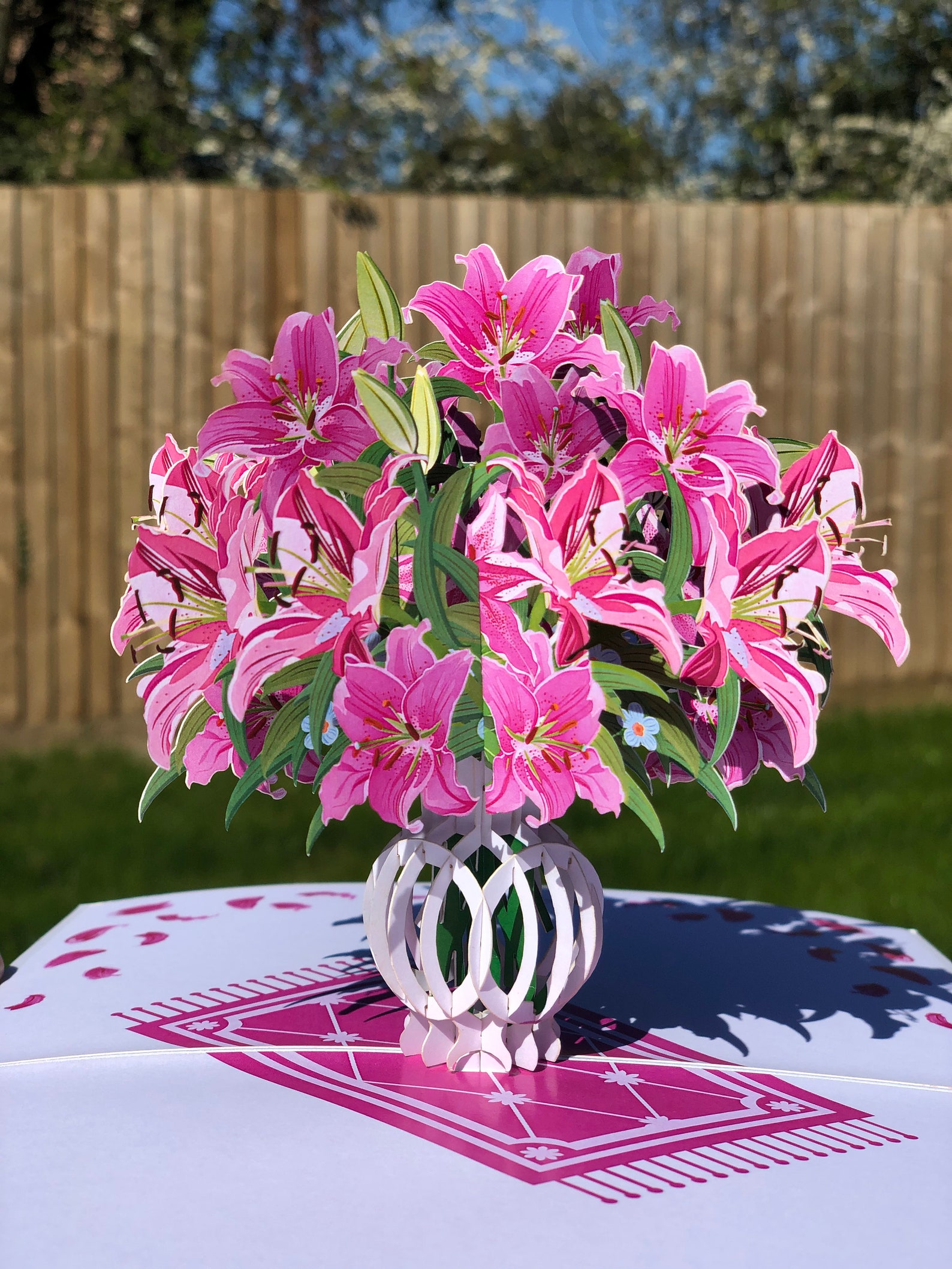 Pink Lily vase pop up card flower pop up card birthday card Etsy