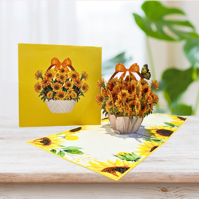 Sunshine Blossoms 3D Daffodil Pop-Up Card for Mothers Day Sunflower basket