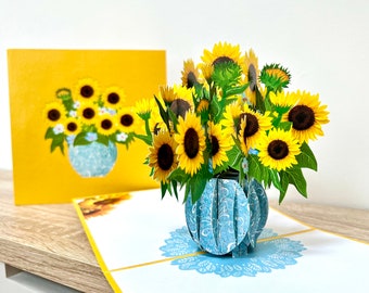 Sunflower pop up card, 3D sunflower card, Mum Mother’s Day pop up card, Father's Day card, Easter pop up card, birthday, thank you card