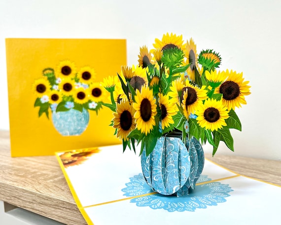 3Dひまわりポップアップカード：手作りの花のグリーティング
