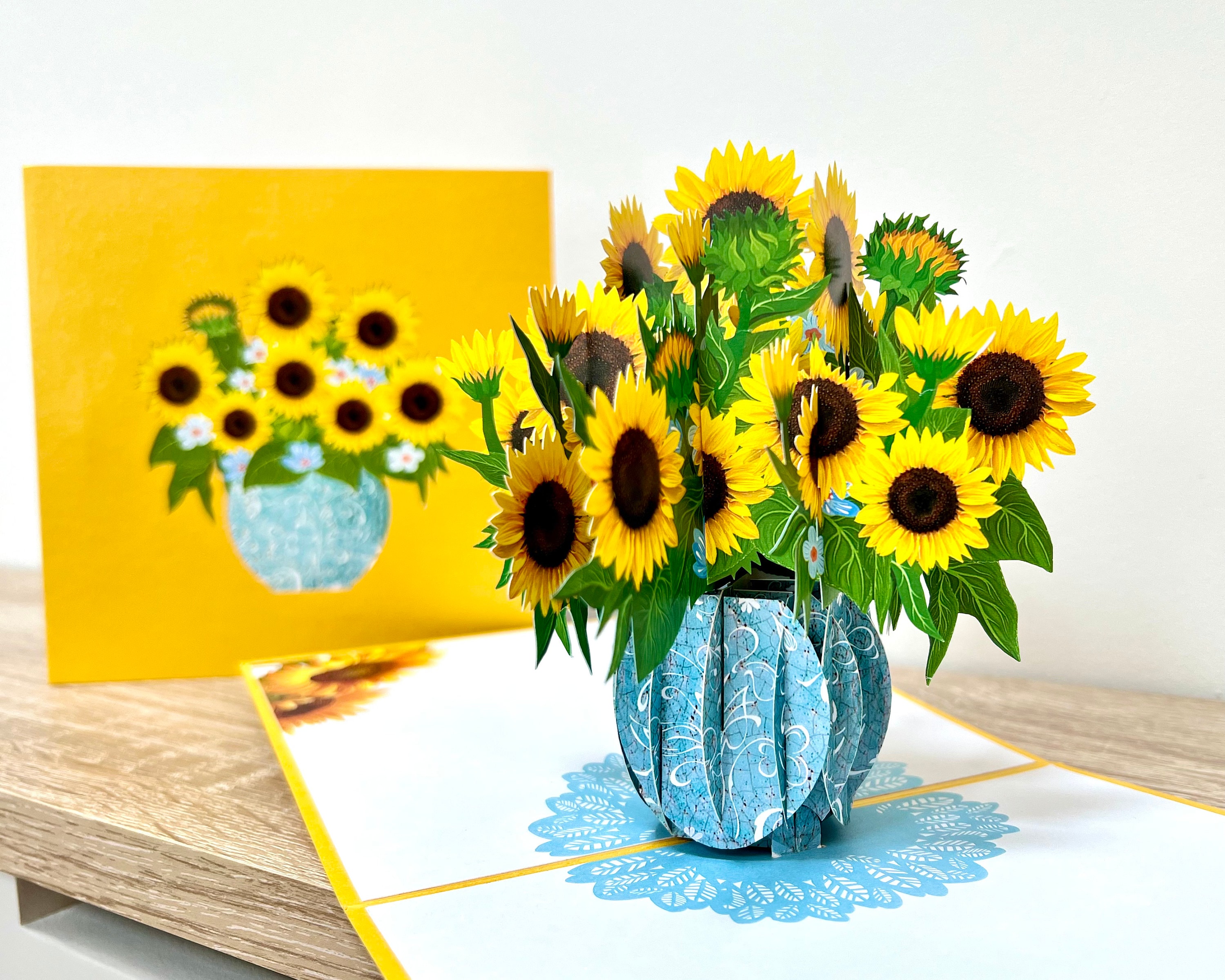 3Dひまわりポップアップカード：手作りの花のグリーティング