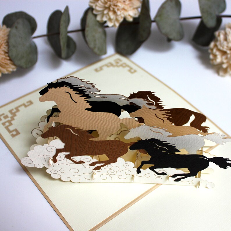 Horses 3D Laser Cut Handmade Pop up Card Horses Card Animal Etsy