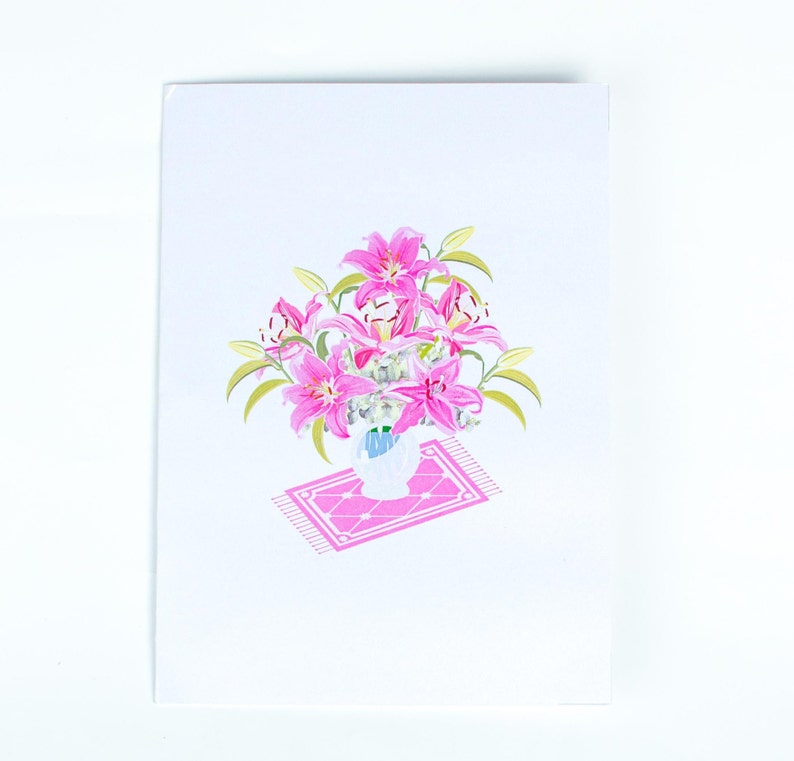 Pink Lily vase pop up card Mother/'s day card flower pop up card birthday card