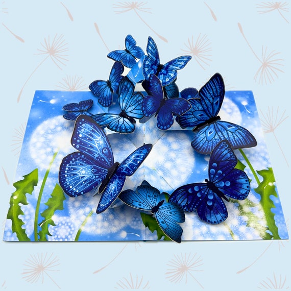 LINPopUp®, Carte Pop Up papillon, Carte pop up anniversaire, Cartes 3D  nature, Cartes fête des mères, Carte de voeux, Bleu, LIN 17656, N382