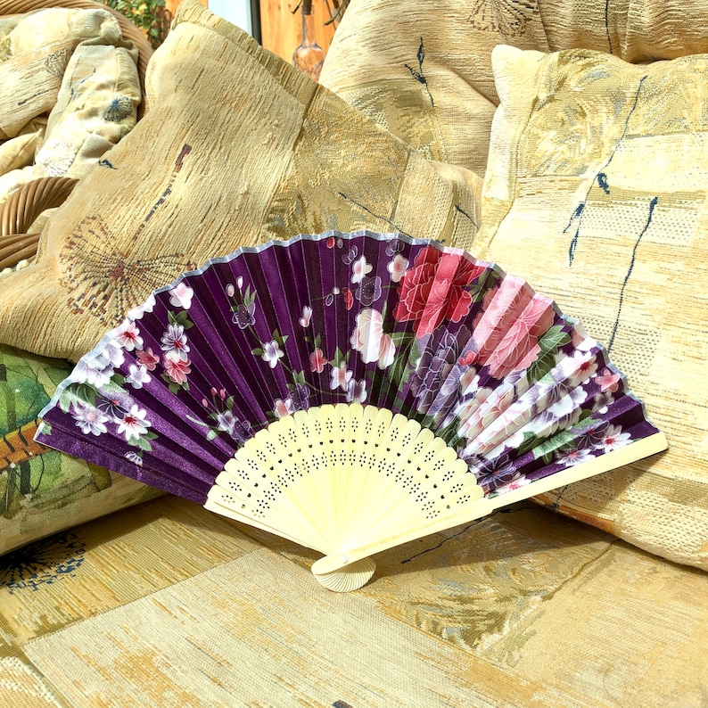 Japanese style folding hand fan fabric bamboo handheld fan | Etsy