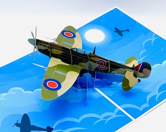 Spitfire Pop Up Card: 3D Airplane, Father's Day Card