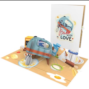 Cartão pop-up Bake with Love - Saudação temática de panificação 3D exclusiva para aniversários, cartão de dia dos pais, perfeito para padeiros e entusiastas da culinária