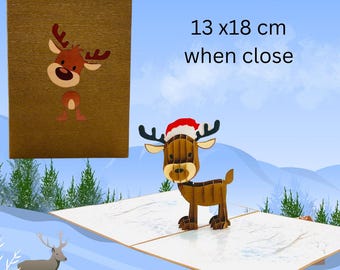 3D Christmas Pop Up Card Pack of 4 cards: Reindeer, Truck, Train, Tree