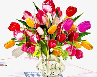 3D Pop-Up Tulip Card: Elegant Floral Bouquet (15x20 cm)