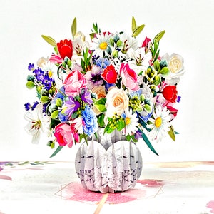 Cartão pop-up de vaso de flores personalizado, cartão pop-up de flores 3D, cartão de aniversário, cartão de dia das mães
