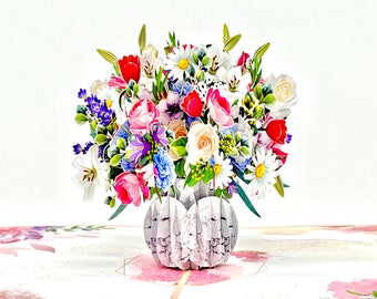 Personalised Flowers vase pop up card, 3D flower pop up card, birthday card, Mother's day card