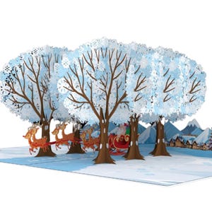 Personalised 3D Winter Wonderland Pop Up Card Santa Sleigh in a Snowy Tree Avenue A Magical Holiday Greeting
