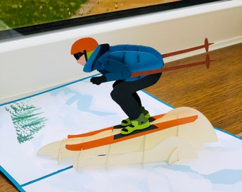 Handmade 3D Skiing Pop Up Card