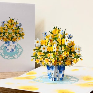 Personalised Daffodils pop up card, flower garden pop up card for any occasion, Mothers Day card, Easter card, pop up Mum card, thank you