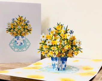 Personalised Daffodils pop up card, flower garden pop up card for any occasion, Mothers Day card, Easter card, pop up Mum card, thank you