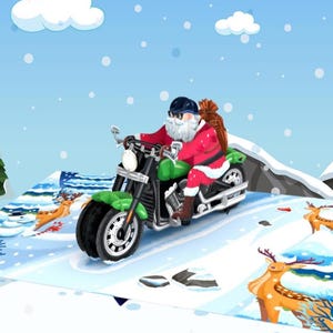 Pop-Up Weihnachtskarte Weihnachtsmann auf Motorrad – Lustiges 3D-Design für Biker und Weihnachtsfans Weihnachtsdekoration Weihnachtsgeschenk