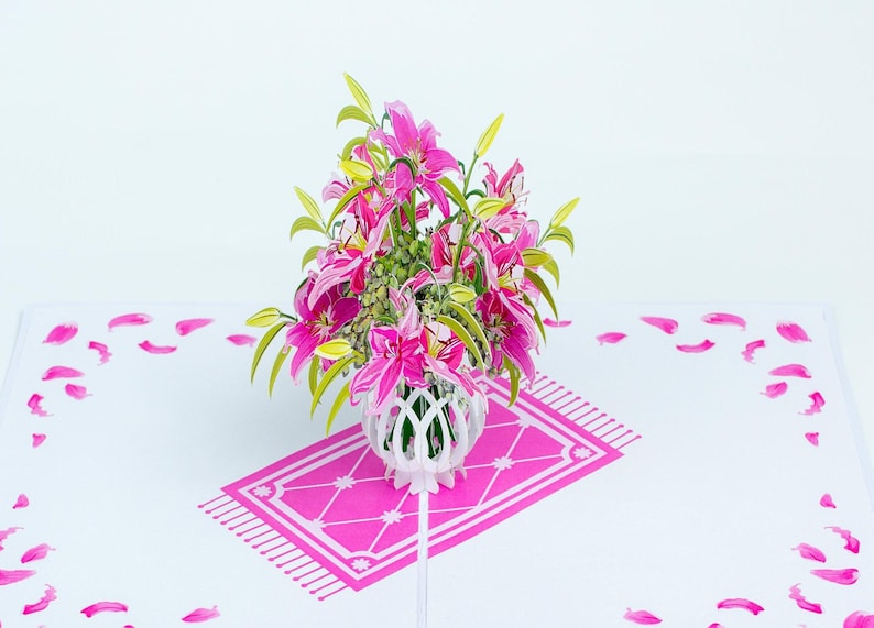 Pink Lily vase pop up card Mother/'s day card flower pop up card birthday card
