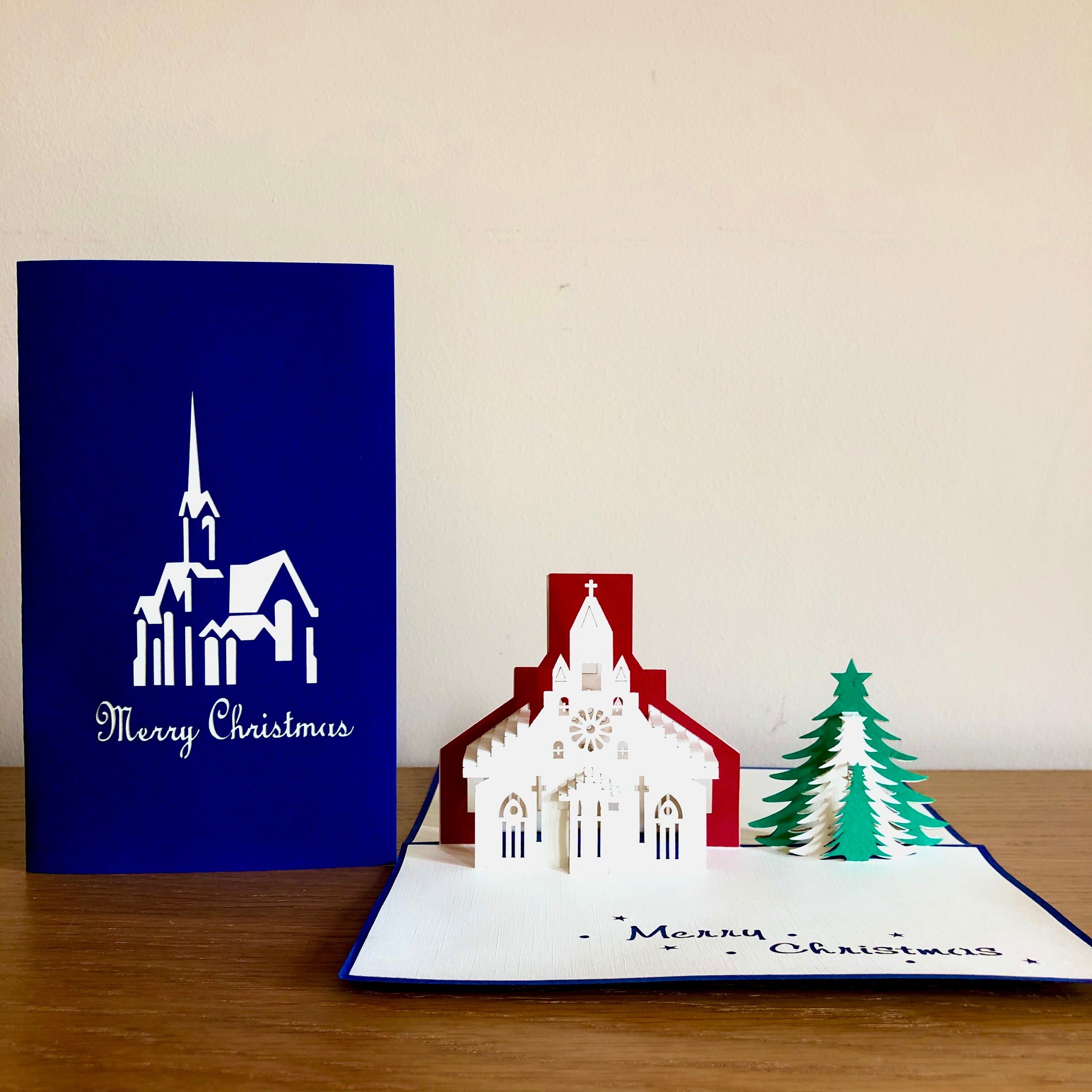 Christmas church pop up card Father Christmas card Festive | Etsy
