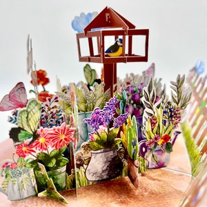 Tarjetas emergentes de flores de jardín, tarjetas emergentes de herrerillo común, cumpleaños, día del padre, tarjetas emergentes del día de la madre, tarjetas emergentes de Pascua, tarjetas láser 3D para cualquier ocasión