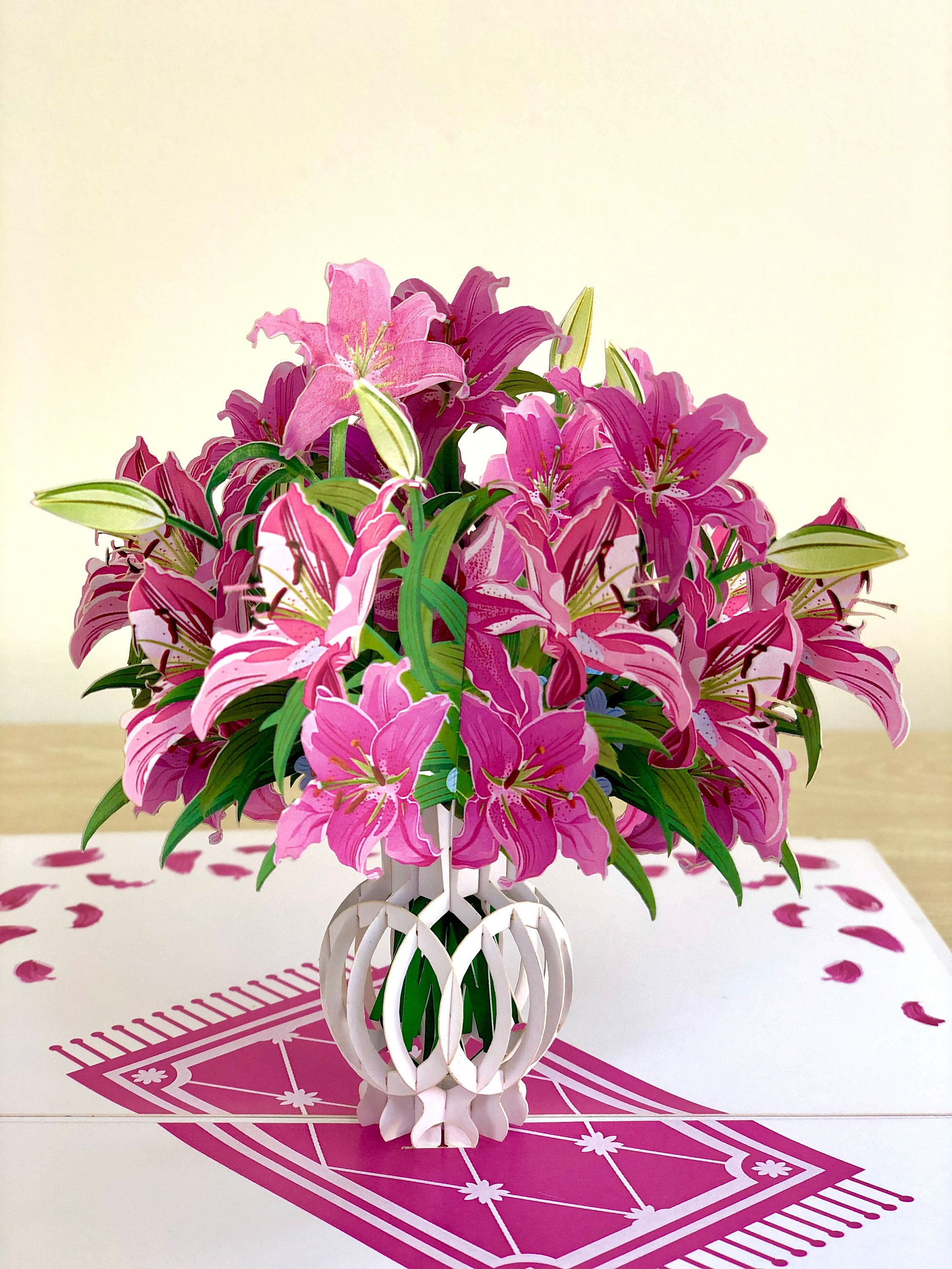 Pink Lily vase pop up card flower pop up card birthday card Etsy