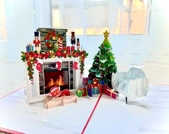 Fireplace Christmas pop up greeting cards Christmas gift Father Christmas card Santa Claus card