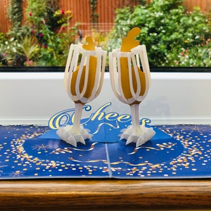 Champagne pop up, birthday card, 3D champagne anniversary, engagement, gift wedding, congratulations card