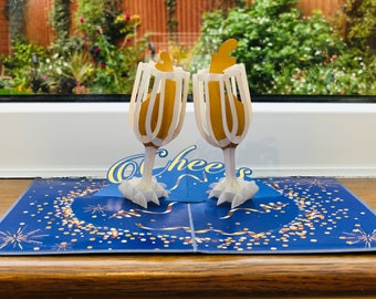 Champagne Pop Up Card: 3D Anniversary Wedding Card