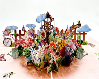 3D Garden Pop Up Card: Wellington Boots, Bicycle, Birdhouse