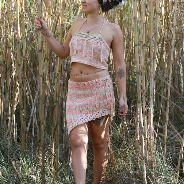 Handmade Unique Piece  Crochet Skirt and Top. Beachwear Dress. Knittedd Summer Boho Hippie. FREE Shipping