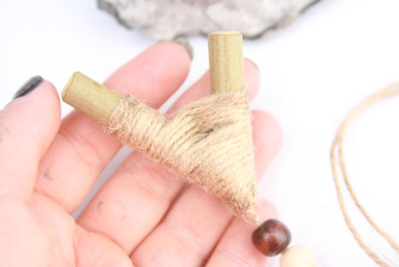 Rustic kuripe pendant snuff pipe hemp natural cord necklace shamanic pipe