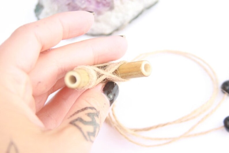 Rustic kuripe pendant snuff pipe hemp natural cord necklace shamanic pipe