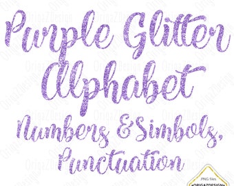 Purple Glitter Alphabet, Purple Glitter letters, Purple Glitter Girly sparkle alphabet Clipart Numbers Digital font Planner stickers PNG