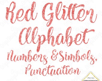 Red Glitter Alphabet, Red Glitter letters, Red Glitter Christmas sparkle alphabet Clipart Numbers Digital font Planner stickers PNG