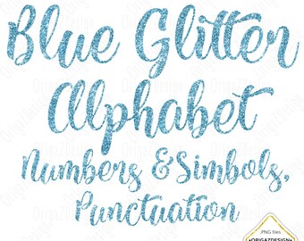 Blue Glitter Alphabet, Blue Glitter letters, Blue Glitter Ice Winter sparkle alphabet Clipart Numbers Digital font Planner stickers PNG