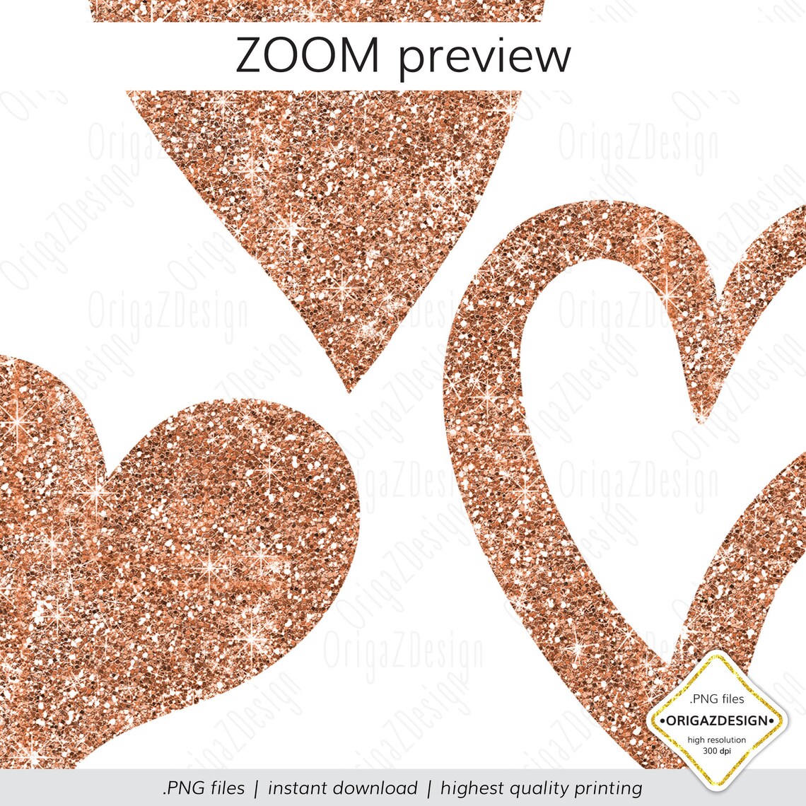 Rose Gold Hearts Clipart Rose Gold Glitter heart clipart | Etsy