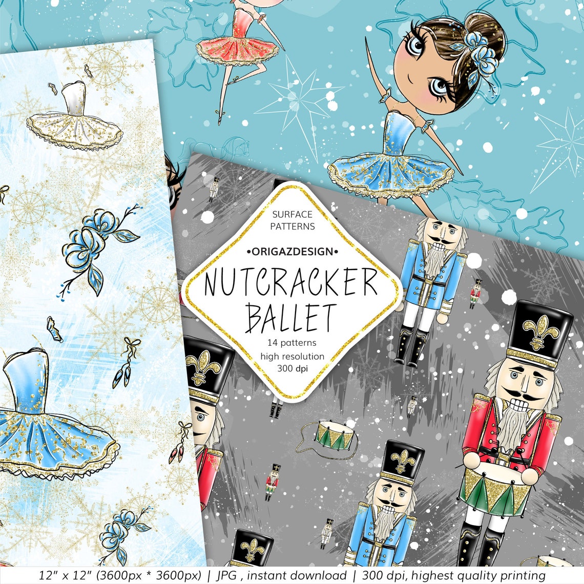 The Nutcracker Digital Paper Christmas Nutcracker Ballet Tree Etsy