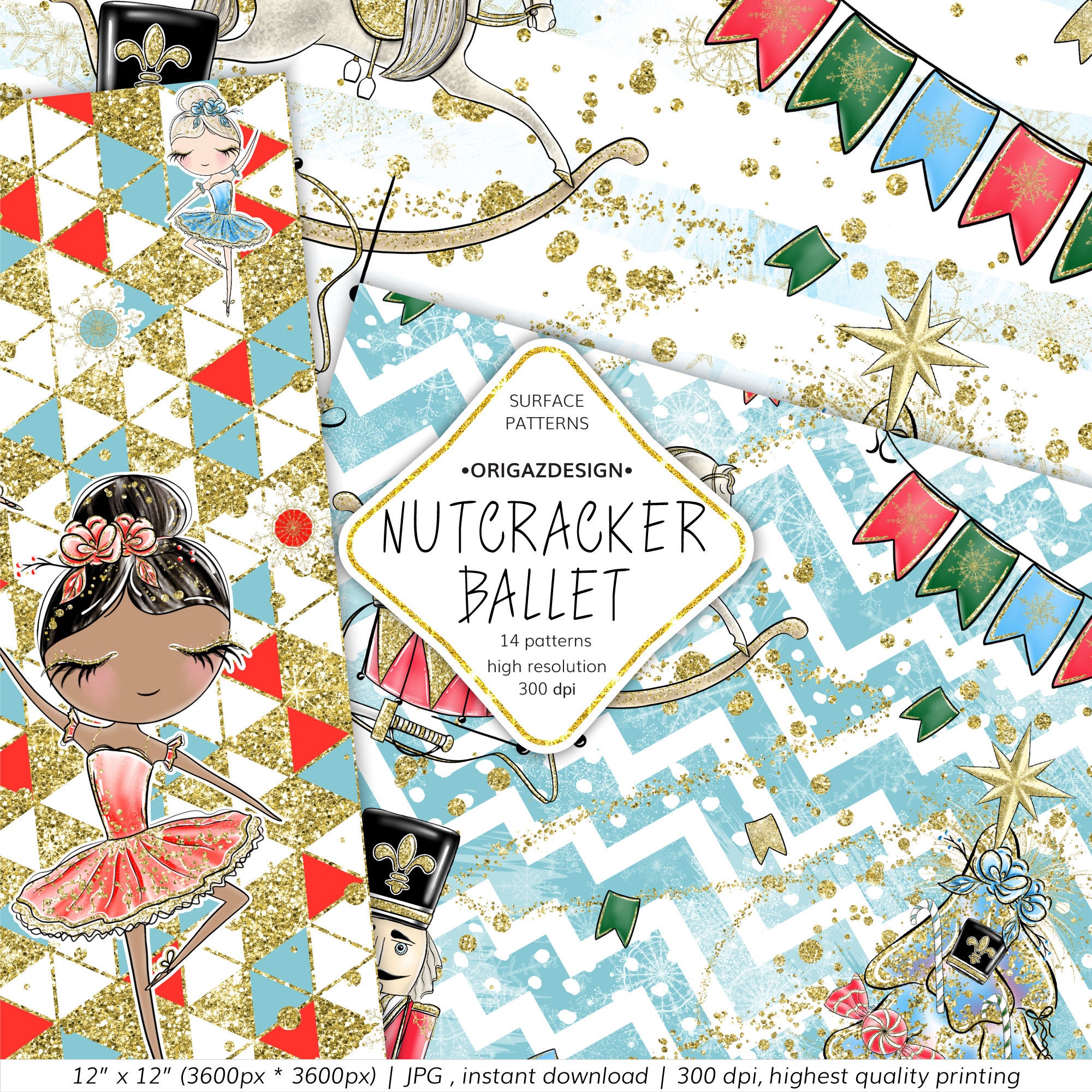 The Nutcracker Digital Paper Christmas Nutcracker Ballet Tree Etsy