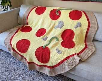 PDF PATTERN Pizza Blanket Crochet with Toppings Olives Pineapple Pepperoni Mushrooms Peppers