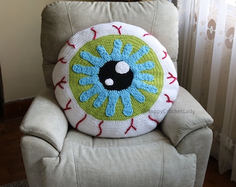 Eyeball Pillow PDF Crochet Pattern Halloween cushion novelty décor spooky
