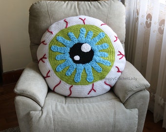 Eyeball Pillow PDF Crochet Pattern Halloween cushion novelty décor spooky