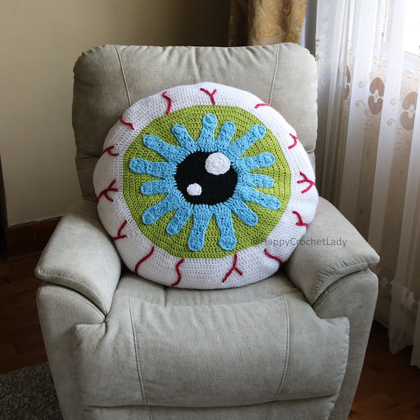 Eyeball Pillow PDF Crochet Pattern Halloween cushion novelty décor spooky