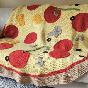 PDF PATTERN Pizza Blanket Crochet with Toppings Olives Pineapple Pepperoni Mushrooms Peppers image 5