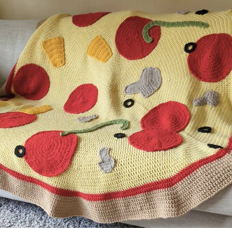 PDF PATTERN Pizza Blanket Crochet with Toppings Olives Pineapple Pepperoni Mushrooms Peppers image 5