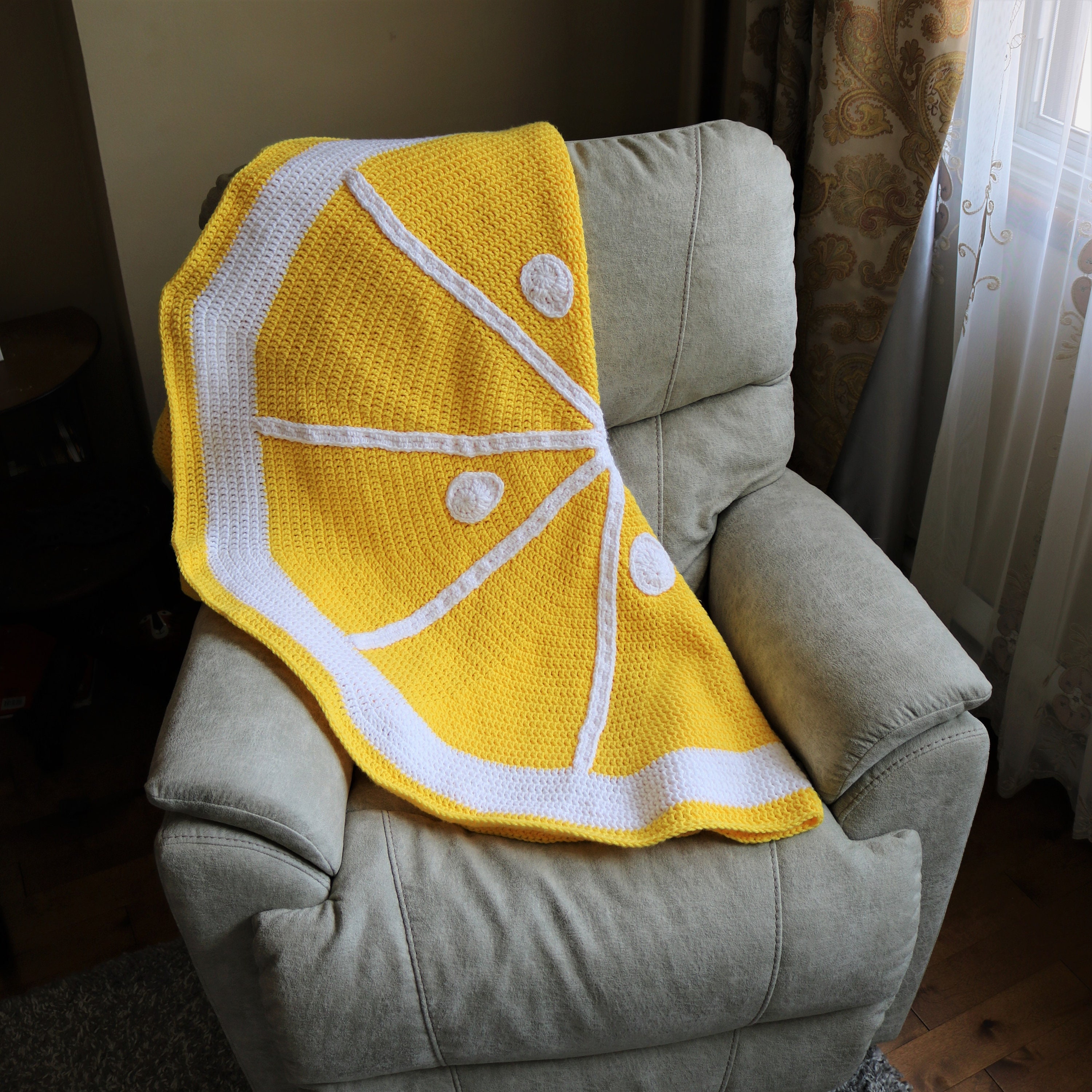 Vtg Handmade Crochet Chevron Stripe Throw Blanket Orange Yellow Brown 26” X  57”