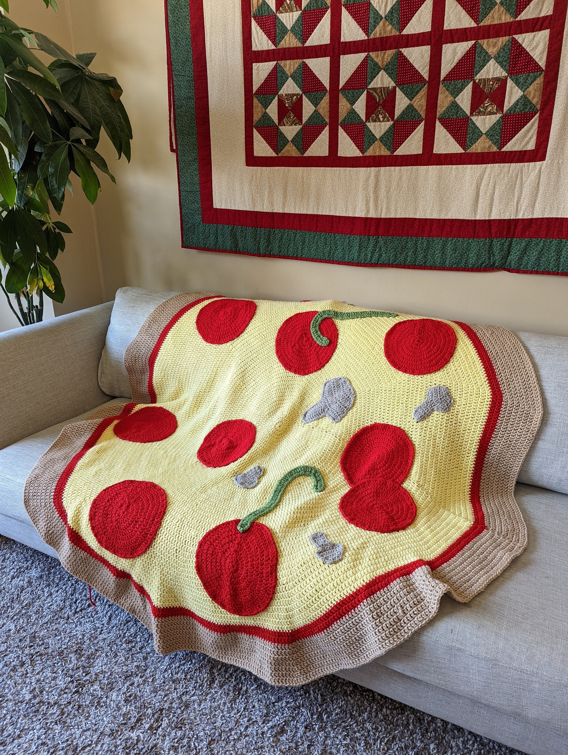 PDF PATTERN Pizza Blanket Crochet With Toppings Olives Pineapple Pepperoni Mushrooms Peppers Etsy