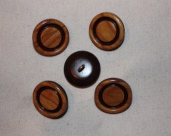 5 Holzknöpfe, 35 mm, 31 mm, 28 mm, 25 mm, 23 mm, 21 mm