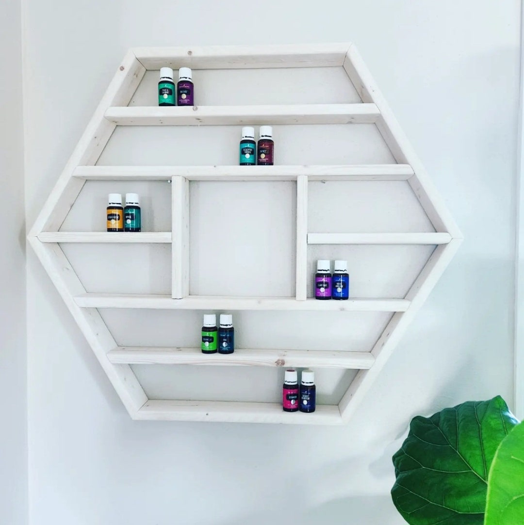Hexagon Essential Oil Shelf With Squarelarge Etsy